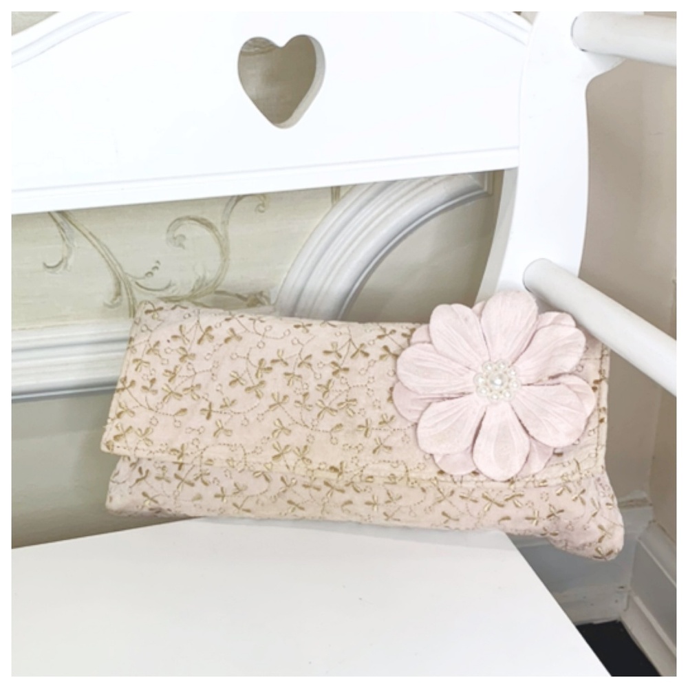 Vintage GAP blush pink velvet embroidered clutch
